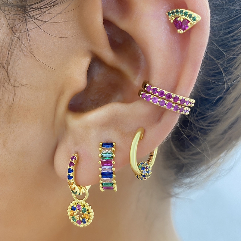 Square Colorful Zircon Earrings For Women Charming Resin Copper Stud Jewelry Accessories