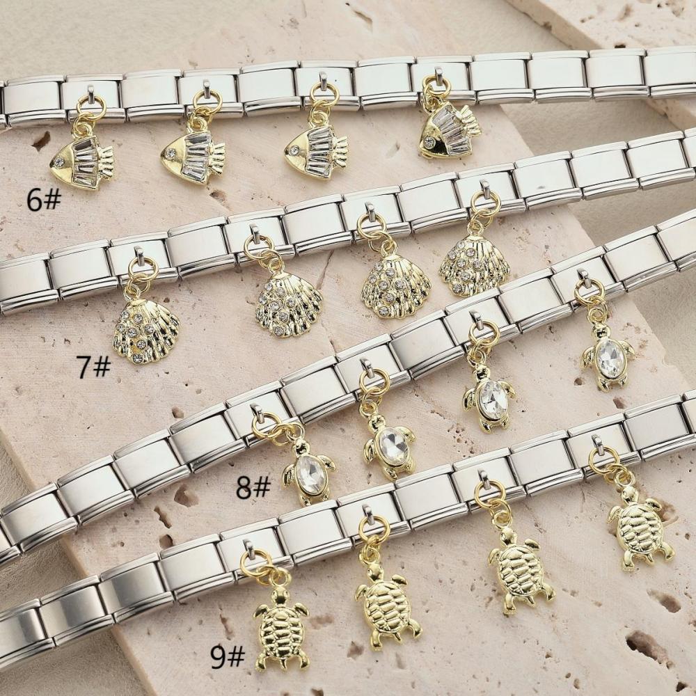 Unisex Stainless Steel Pendant Italian Module Fashion Jewelry Bracelet Non-Fading Marine Animal Series Accessories Suitable For Men And Women