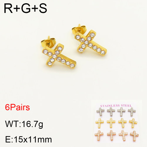 INS New  Fashion Titanium Steel Cross Stud Earrings Women's 18K Gold Stainless Steel Religious Earrings Earrings Niche Design High Earrings