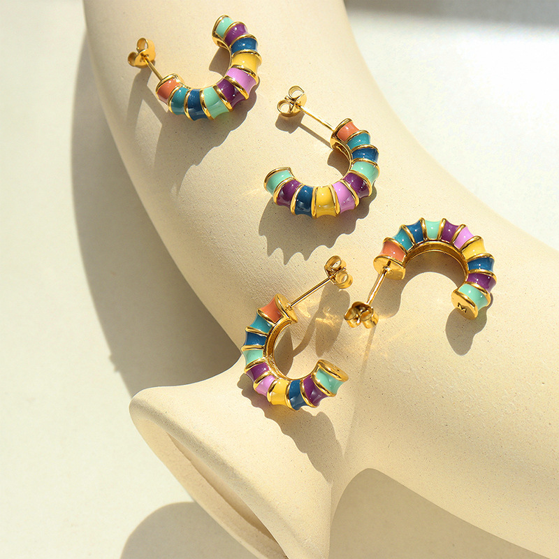 PVD Coated Real Gold Plated 18K Gold C Shape 304 Stainless Steel French Style Waterproof Non Tarnish Earrings