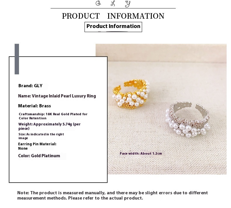 French Entry Lux Special-Interest Design Starry Inlaid Pearl Ring Copper Plated Real Gold Temperament Wild Switchable Index Finger Ring
