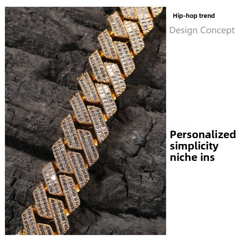 Men's Hip-Hop Necklace Double Row Zircon Fashion Domineering Flip Clasp Luxury Trendy Brand Geometric Pattern Color-Block Alloy Jewelry