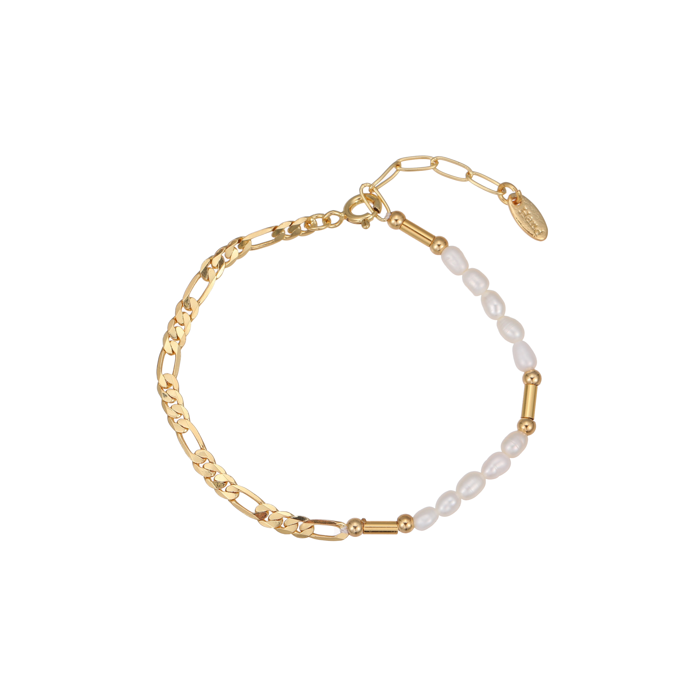 Classic Fashionable Natural Freshwater Pearl Bracelet  Style Copper Plated 18K Gold Geometric Pattern