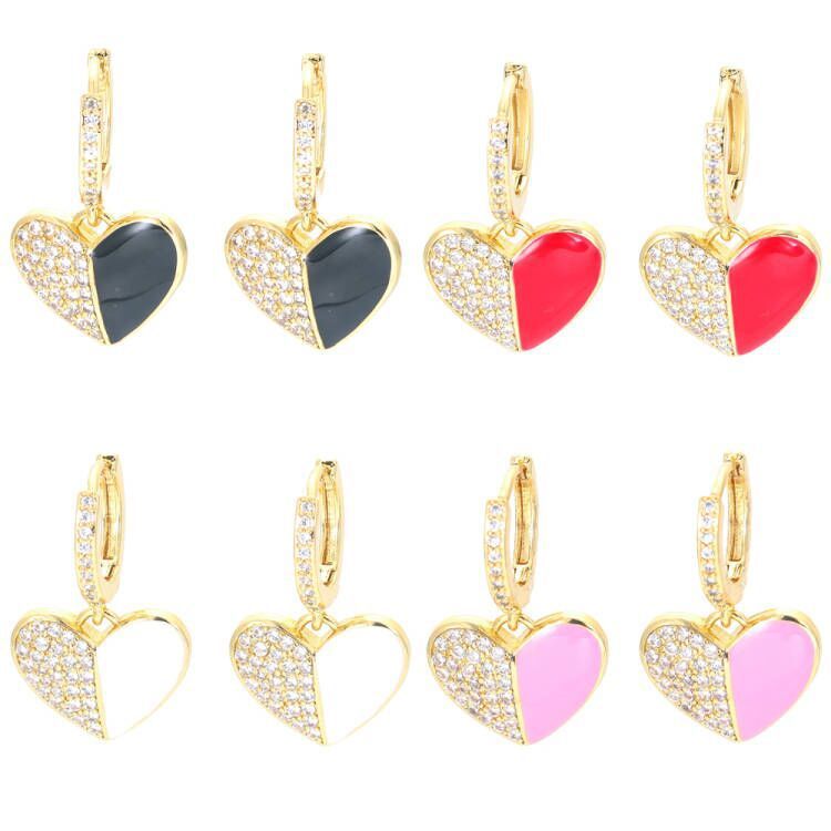 Fashion Heart Shape Copper Drop Earrings Plating Inlay Zircon Copper Earrings