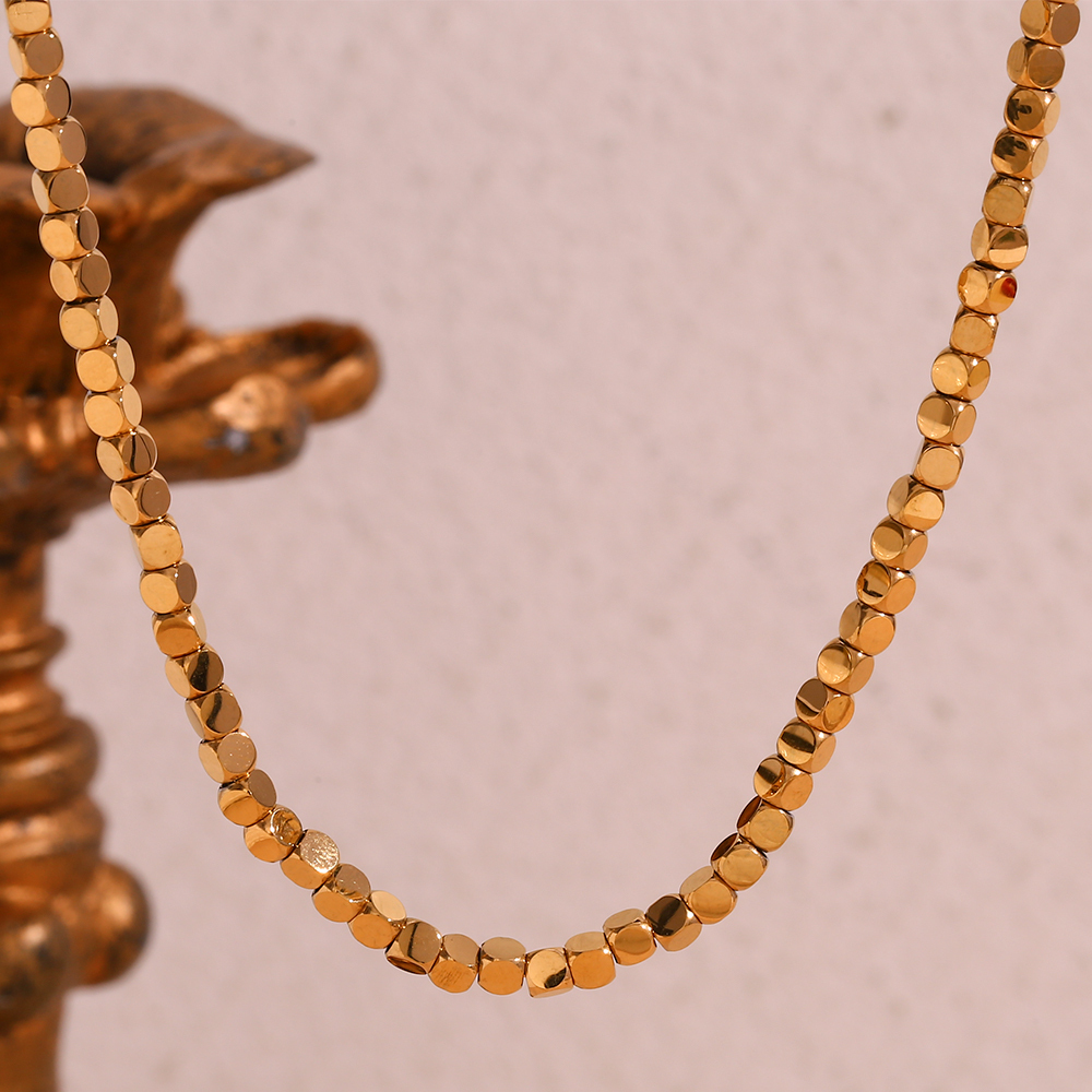 304 Stainless Steel Solid Color PVD Coated Stone-Free 18K Real Gold Plated Basic Simple Style Classic Style Waterproof Non Tarnish Plating Necklace