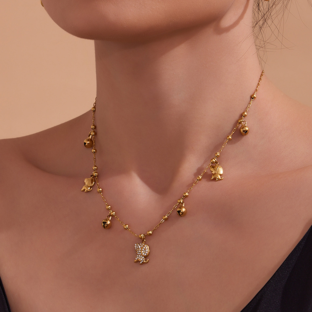 Stainless Steel Dog Zircon Necklace Bracelet DIY Multi Pendant Bell Luxury Versatile Jewelry Accessories Elegant Romantic