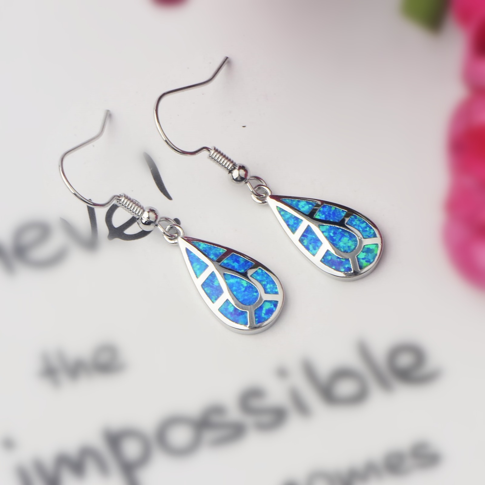 European Style Opal Waterdrop Shaped Earrings Simple Design Copper Material Jewelry Accessories Drop Earrings
