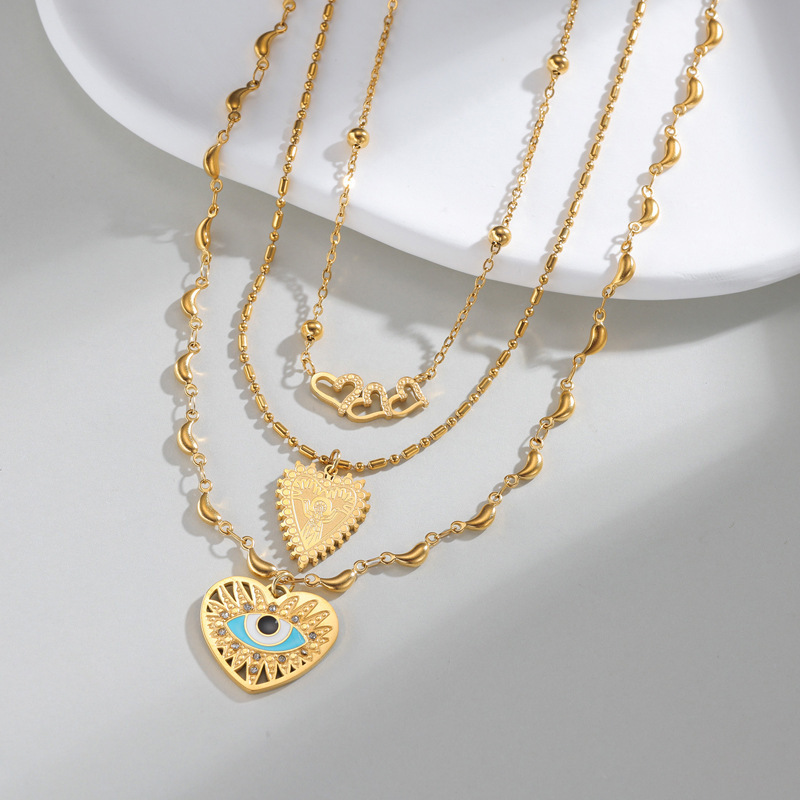 Stainless Steel Devil's Eye Heart Sweater Chain Necklace For Women Design Accessories Skull Head Dot Sentence Necklace