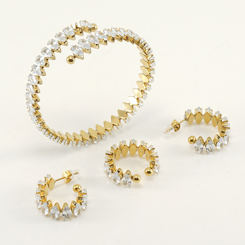 Wholesale Jewelry Fashion Eye 304 Stainless Steel Zircon 18K Gold Plated Inlay Stainless Steel Jewelry Sets
