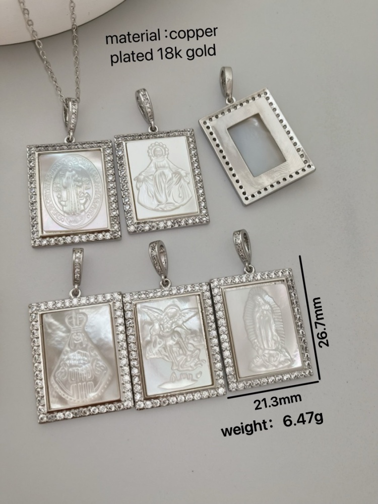 Elegant Shell Pendant Necklace With Zircon Edge Virgin Head Design DIY Accessories  Fashion Label