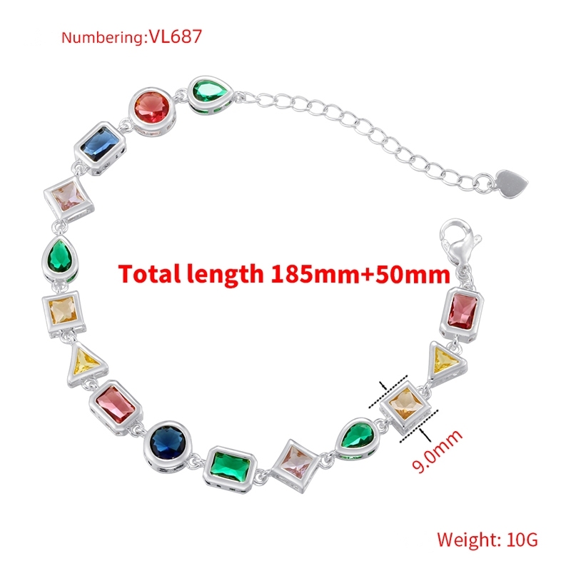 Luxury Personalized Geometric Color Diamond Inlaid Copper Bracelet Necklace Set Elegant Triangular Circular Square Waterdrop Shaped Jewelry Accessories For Women