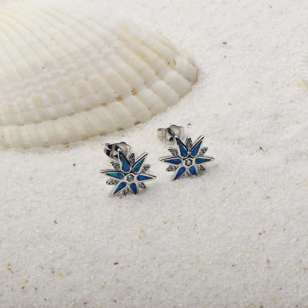 Princess Style Copper Earrings With Opal Snowflake Design For Women Star Pattern Gemstone Embedded Jewelry Accessories