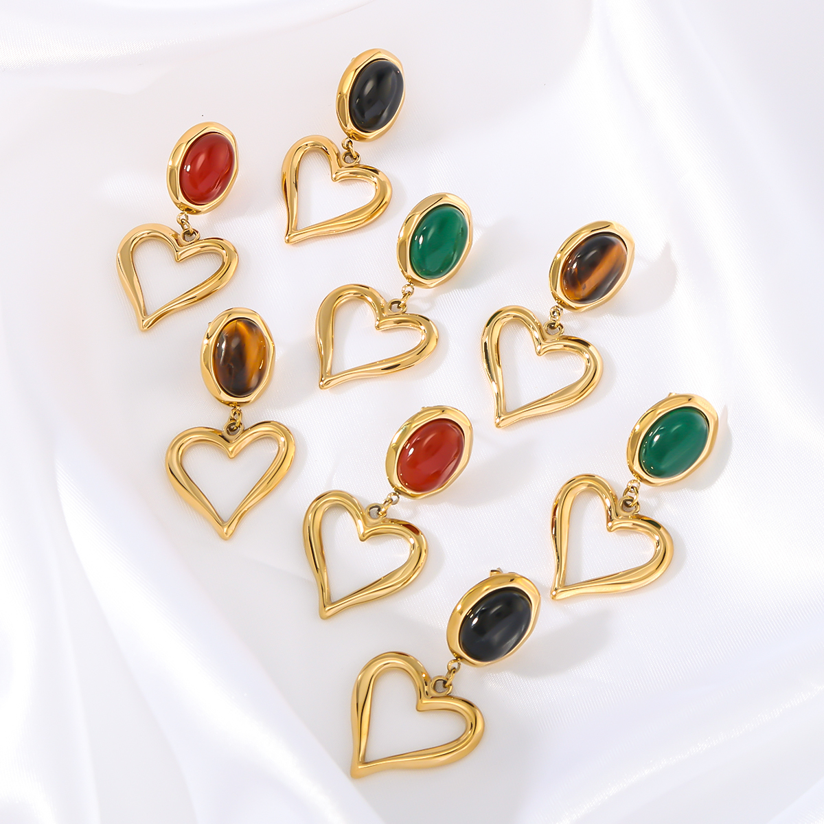 PVD Coated 18K Gold Real Gold Plated Heart Shape 304 Stainless Steel Simple Style Classic Style Waterproof Non Tarnish Drop Earrings