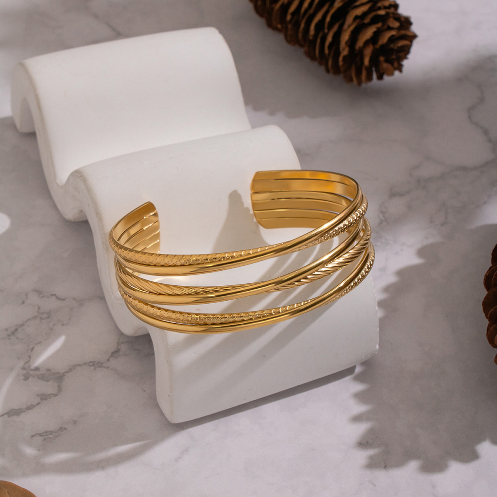 Multi-layer Geometric Ring-shaped 18K Gold Plated 304 Stainless Steel Bracelet Accessories Jewelry For Women Eco-friendly Non-fading Yiwu