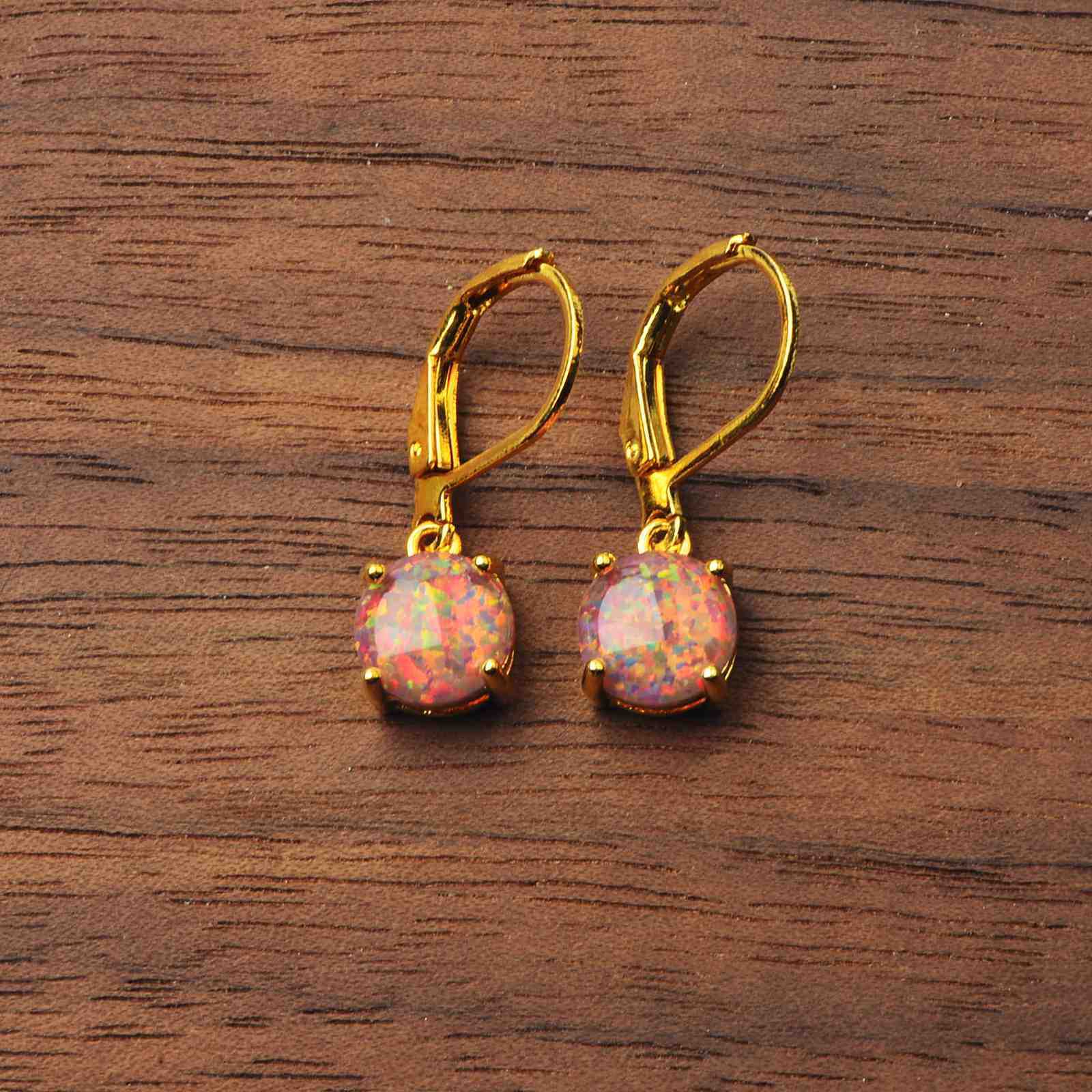 Simple Round Opal Earrings TikTok Ins  Style Jewelry Accessories Copper Material Holiday Style