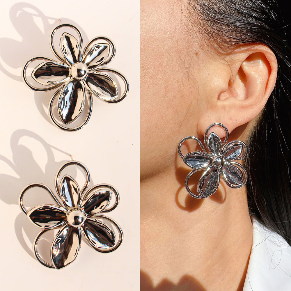 3D Hollow Large Flower Stud Earrings Artistic Line Petal Earrings Women's Accessories 1134 Geometric Hypoallergenic