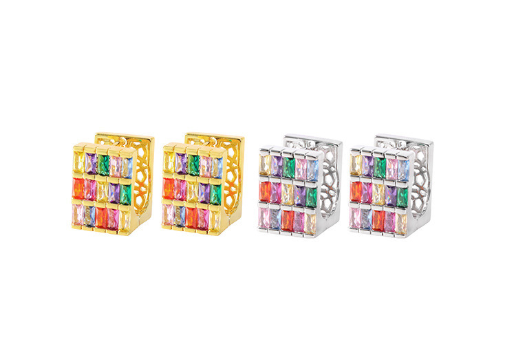 Elegant Geometric Pattern Zircon Earrings Colorful Square Heavy Work Gold Plated Luxury Women's Fashion Jewelry Accessories