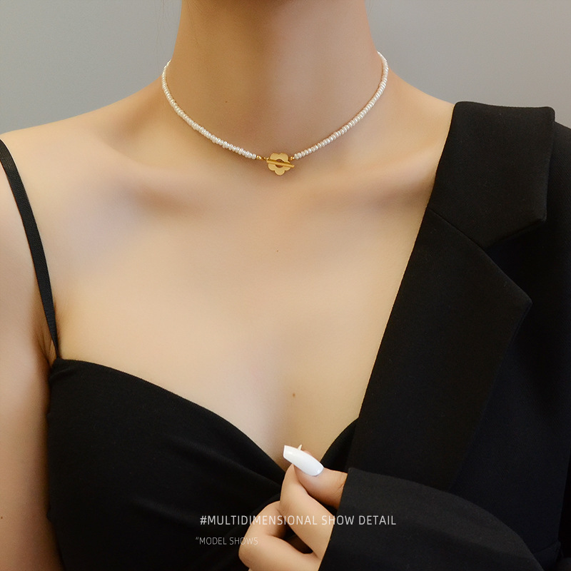PVD Coated Real Gold Plated 18K Gold Flower 304 Stainless Steel French Style Waterproof Non Tarnish Choker