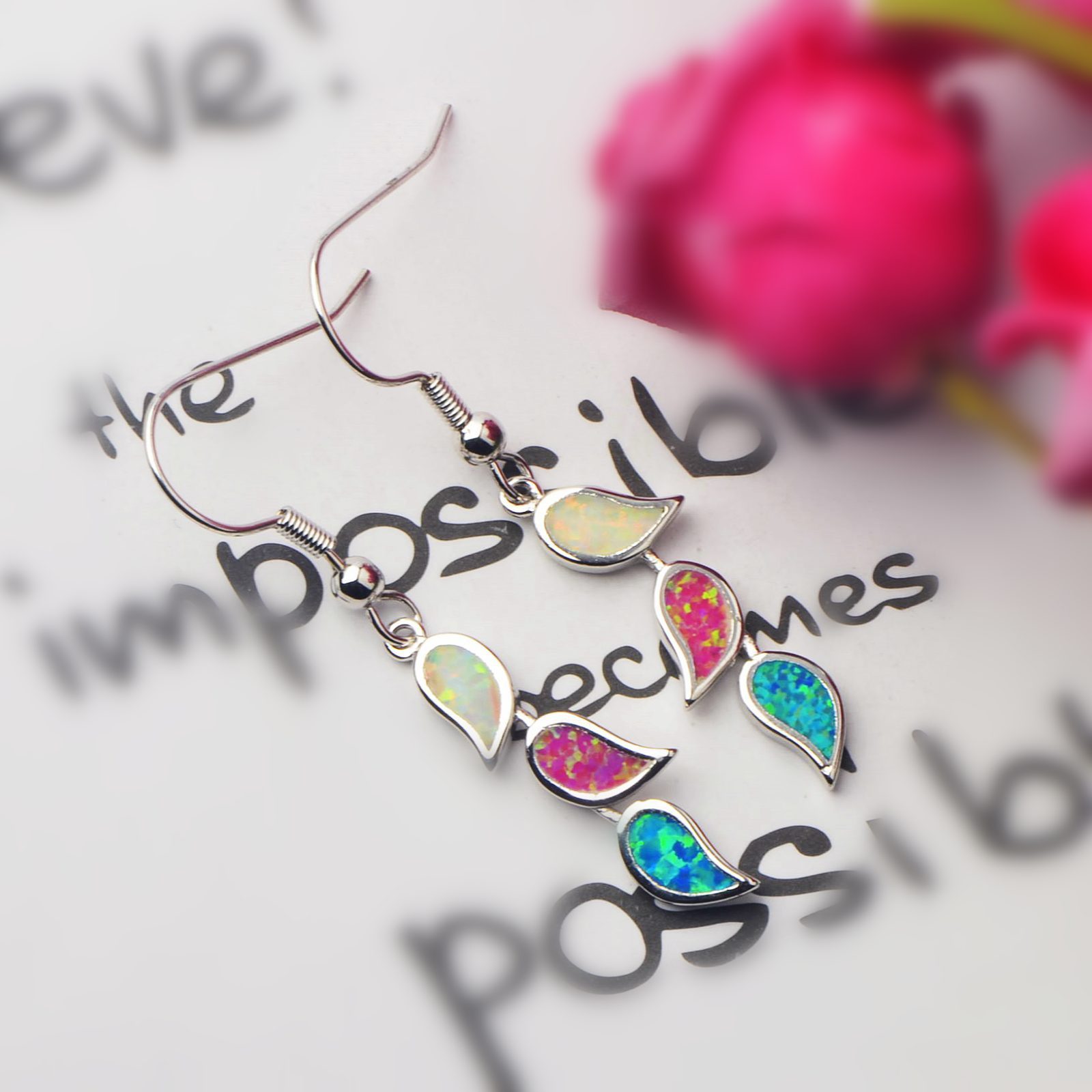 Colorful Women's Opal Leaf Earrings Simple European Style Jewelry Accessories Copper Material 3283093 Pattern