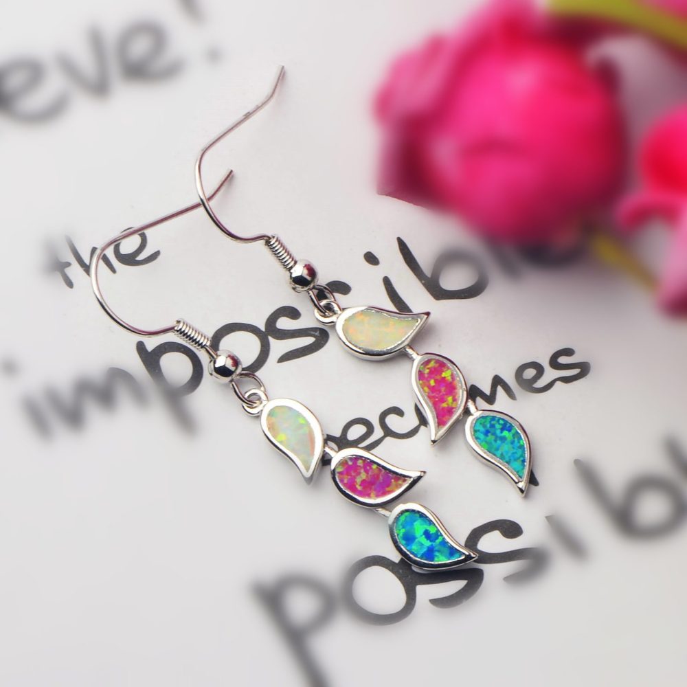 Colorful Women's Opal Leaf Earrings Simple European Style Jewelry Accessories Copper Material 3283093 Pattern