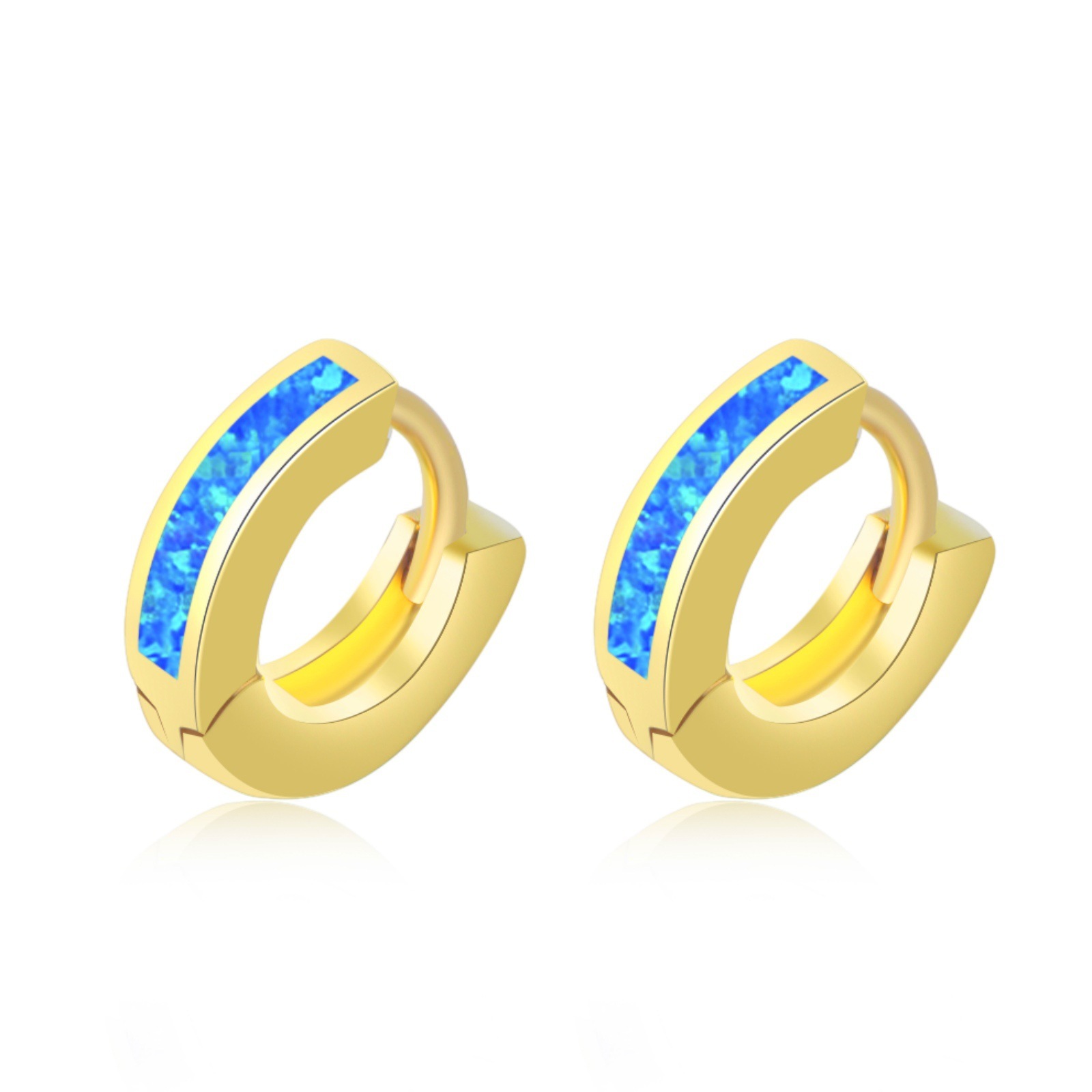 Hawaii Style Blue Opal 10mm Earrings Fashionable TikTok Trend Copper Material Unisex Round Craft Jewelry Accessories