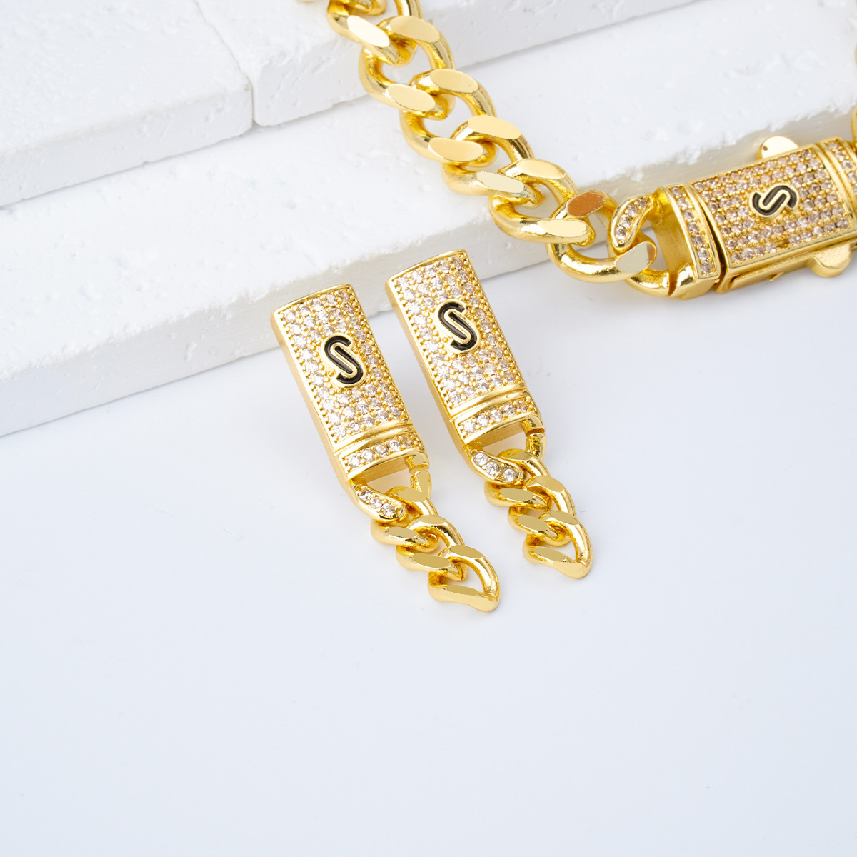 24K Gold Plated Cuban Link Necklace Earrings Bracelet Ring Set Hip Hop Jewelry Zirconia  Personalized Accessories