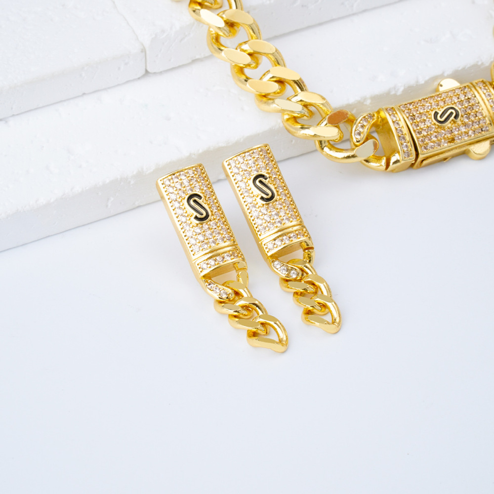 24K Gold Plated Cuban Link Necklace Earrings Bracelet Ring Set Hip Hop Jewelry Zirconia  Personalized Accessories