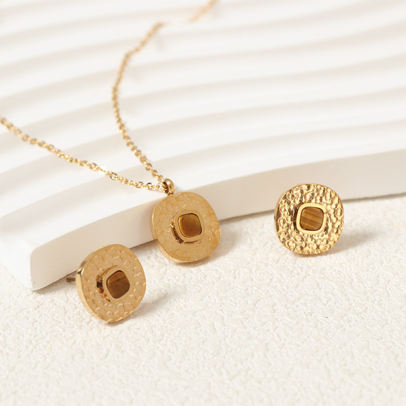 Natural Stone Jewelry Set Hammered Square Earrings For Women Summer High-end Non-fading Accessories Stainless Steel Material