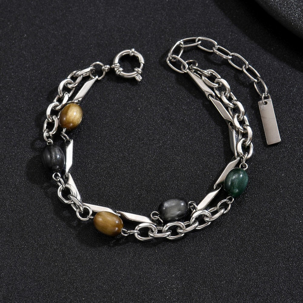 1 Piece 201 Stainless Steel Multicolor Stone Splicing Metal Chain Unisex Couple Bracelet Suitable For Couples, Best Friends, Parties, Gatherings, Vacations Jewelry Accessories