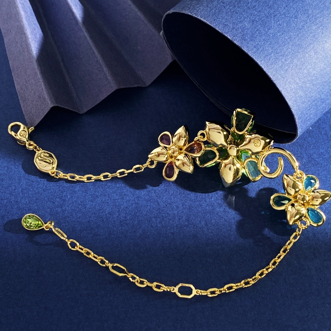 Colorful Diamond Flower Shaped Bracelet Cut Lively Three Dimensional Candy Crystal Rhinestone Clip On Clasp Fashion Jewelry For Women