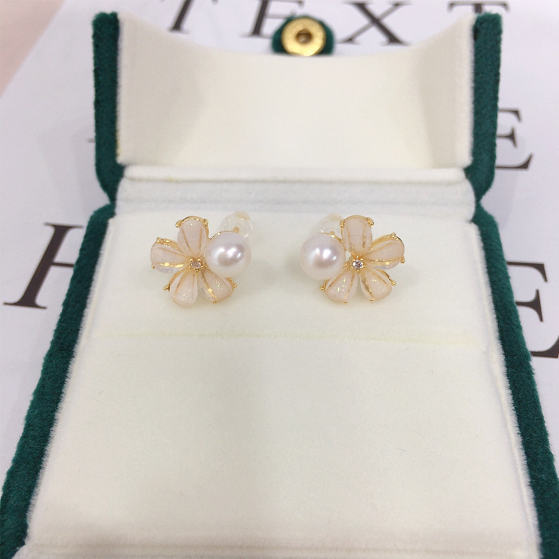 Natural Freshwater Pearl Earrings For Women 18K Gold Plated Flower Studs S925 Sterling Silver Posts Wedding Jewelry Accessories