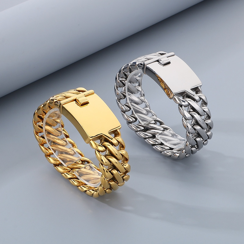 Stainless Steel Bracelet Cuban Chain Men's Necklace Solid Color Titanium Steel Handmade Woven Jewelry
