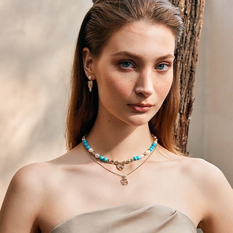 Fashionable Natural Stone Earrings Women's Asymmetric Heart Feather Wing Design Elegant Vintage Style Jewelry Accessories