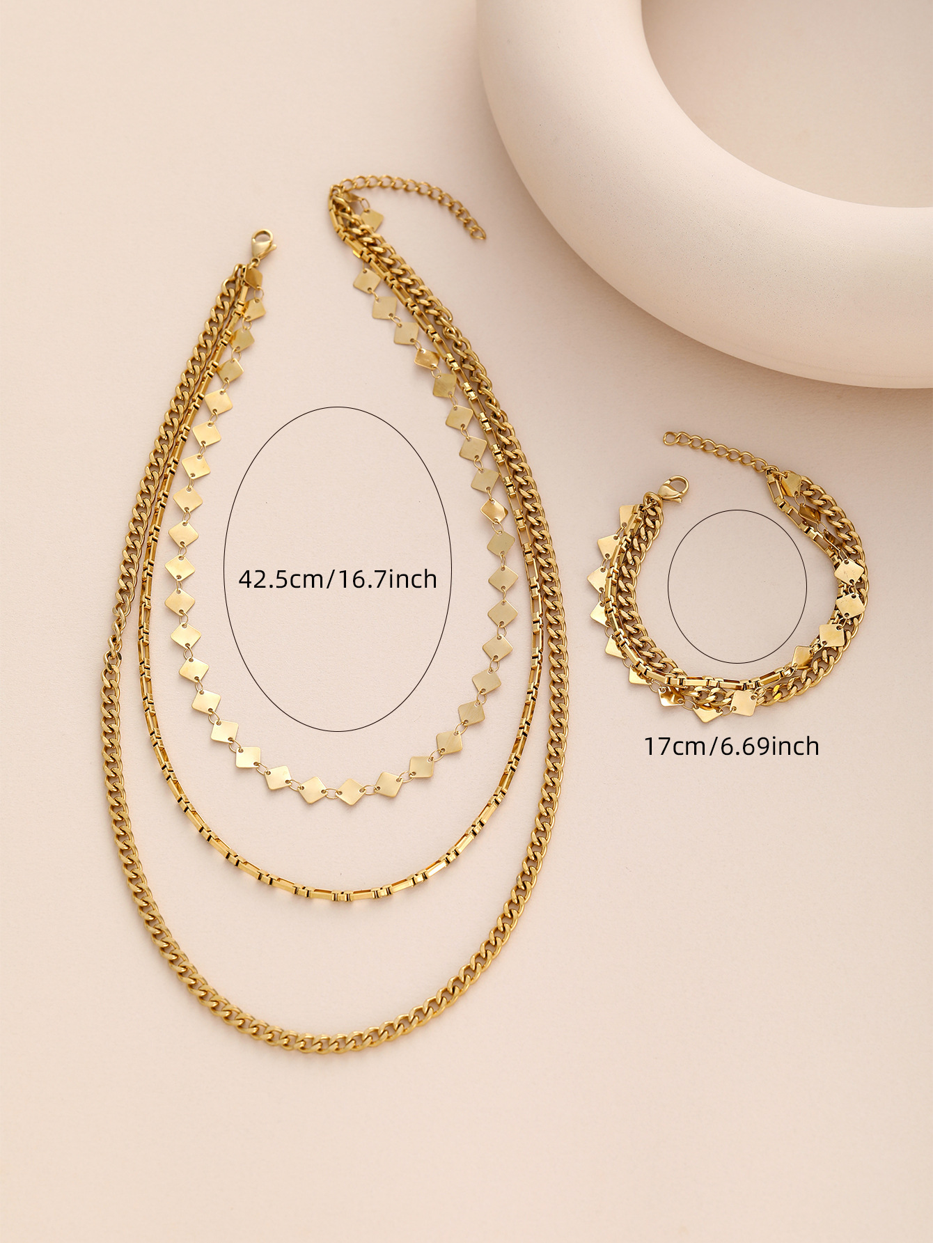 Multi-layer Geometric Shape Bracelet Necklace Set Women's Stackable Jewelry Accessories