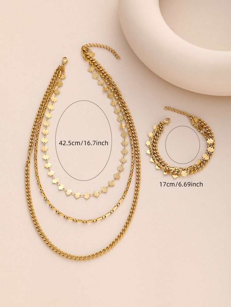 Multi-layer Geometric Shape Bracelet Necklace Set Women's Stackable Jewelry Accessories