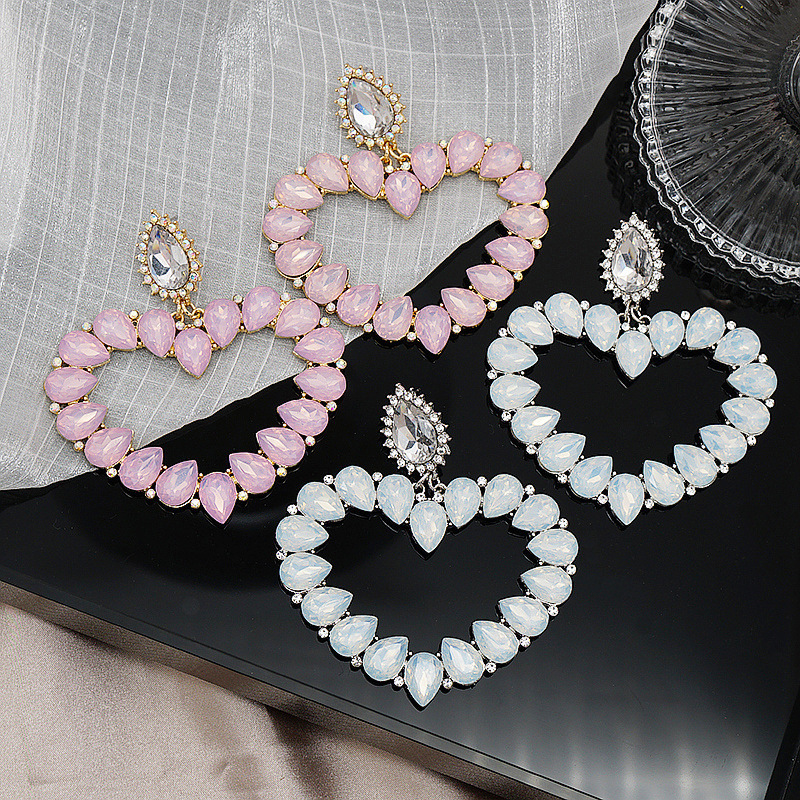 Large Hoop Earrings Heart-shaped Full Diamond Women's Jewelry Accessories
