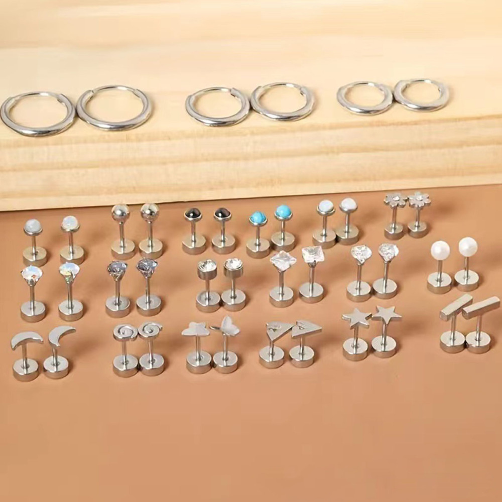 Minimalist Style Five-Pointed Star Round Square 304 Stainless Steel Zircon Earrings Round Earrings Non-Fading Luxurious Niche Jewelry Accessories