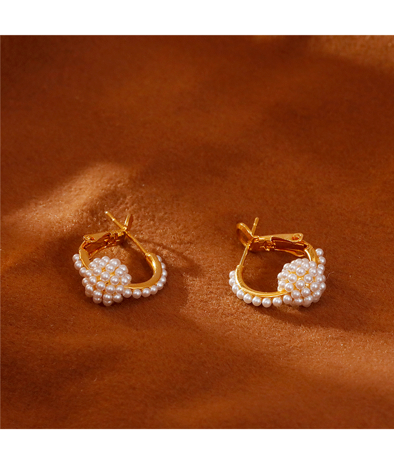 Elegant Pearl Hoop Earrings Unique Design Sensation Slimming French Hepburn Style Fashionable Trendy Women's Jewelry Accessories