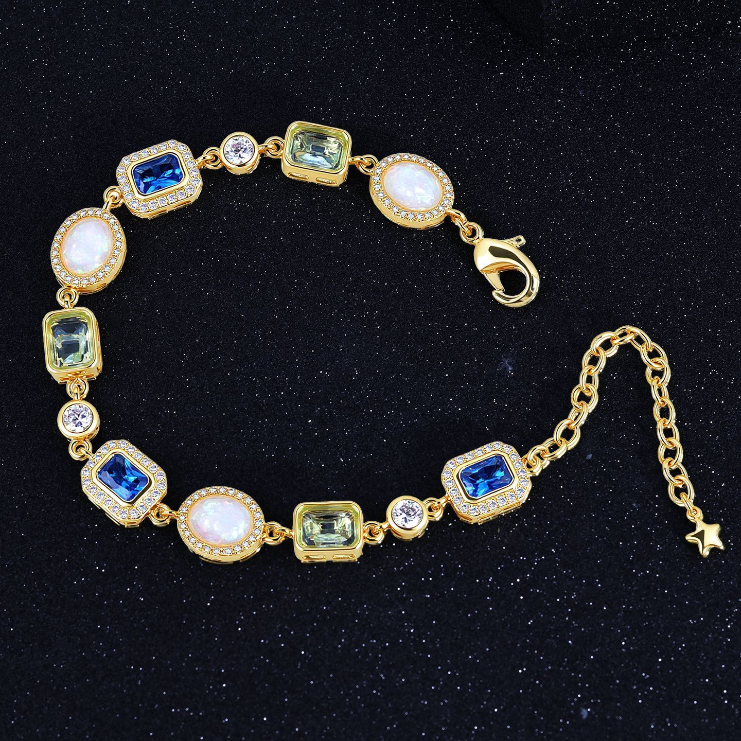 Colorful Gemstone Necklace Women's Fashion Jewelry Zircon Accessory Hip Hop Style Pendant Clavicle Chain Luxury Sensation