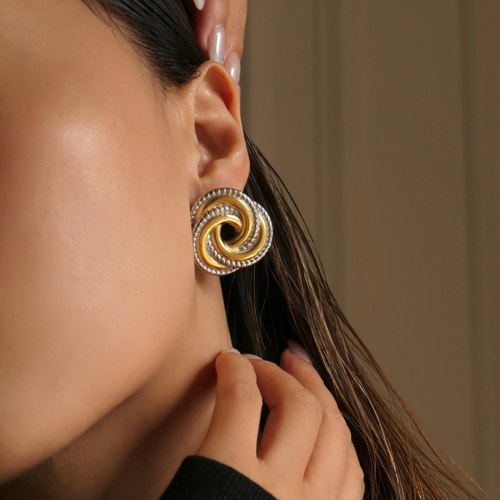 Fashionable Geometric Bohemian Earring Set Titanium Steel Gold Plated Silver Contrast Color Ladies Elegant Style Jewelry Accessories