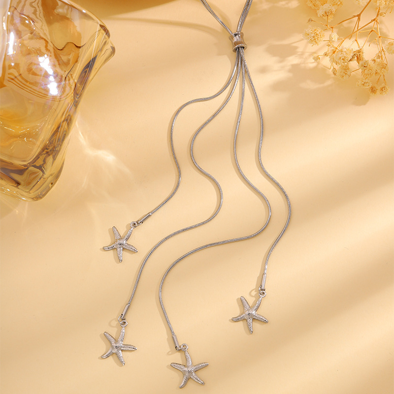 Long Starfish Titanium Steel Necklace Simple Sweater Chain Women's Jewelry Accessories Rose Gold And Silver Colors