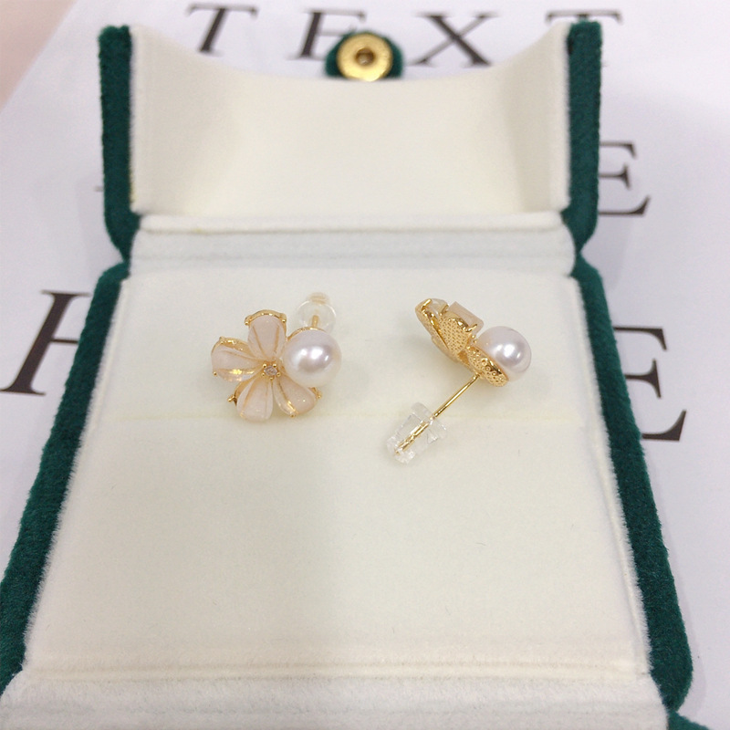 Natural Freshwater Pearl Earrings For Women 18K Gold Plated Flower Studs S925 Sterling Silver Posts Wedding Jewelry Accessories