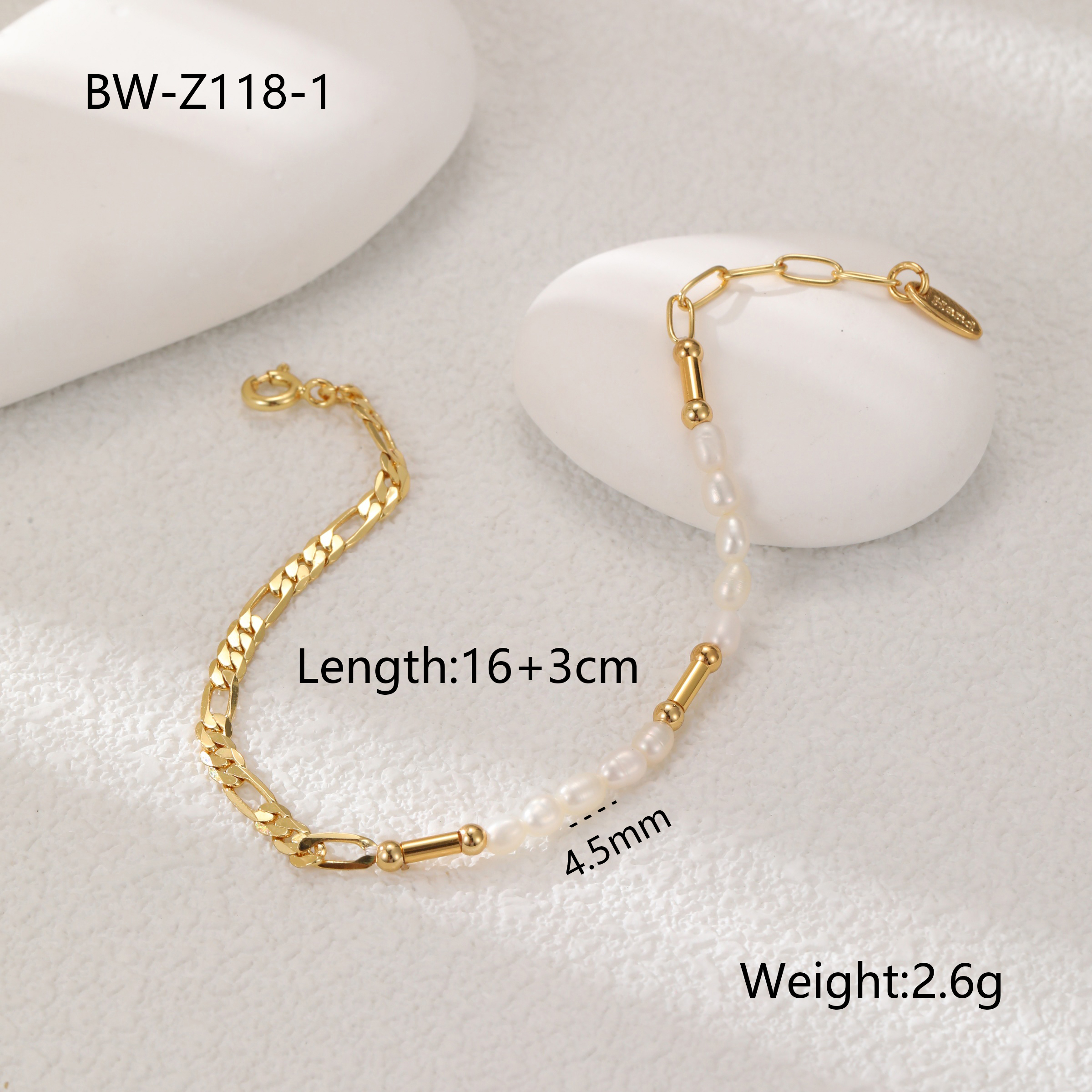 Classic Fashionable Natural Freshwater Pearl Bracelet  Style Copper Plated 18K Gold Geometric Pattern