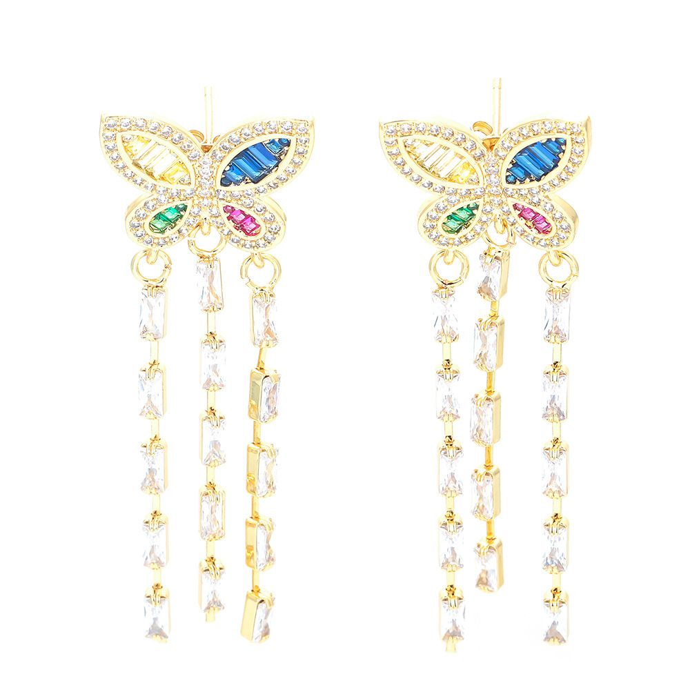 Fashion Butterfly Copper Drop Earrings Inlay Zircon Copper Earrings