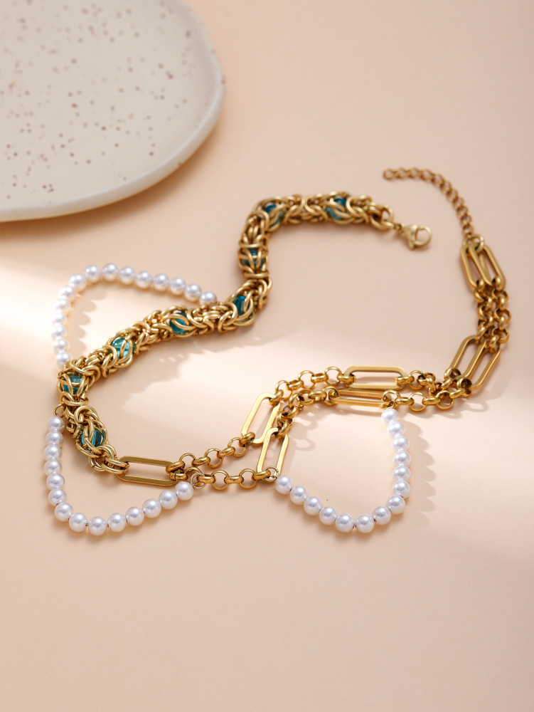 New Light Luxury Minority Retro Ins Style Simple Double-Layer Pearl Necklace Female Fashion Clavicle Chain Neck Strap Neck Accessories