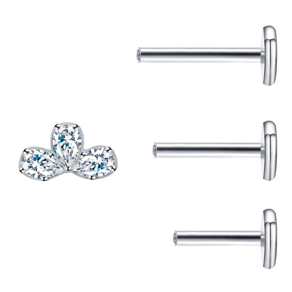 G23 Titanium Material Zircon Threaded Flat Back Earrings Ear Bone Stud Nose Stud Polished Piercing Jewelry Ear Accessories