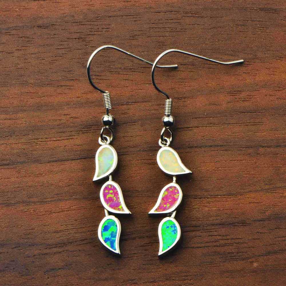 Colorful Women's Opal Leaf Earrings Simple European Style Jewelry Accessories Copper Material 3283093 Pattern