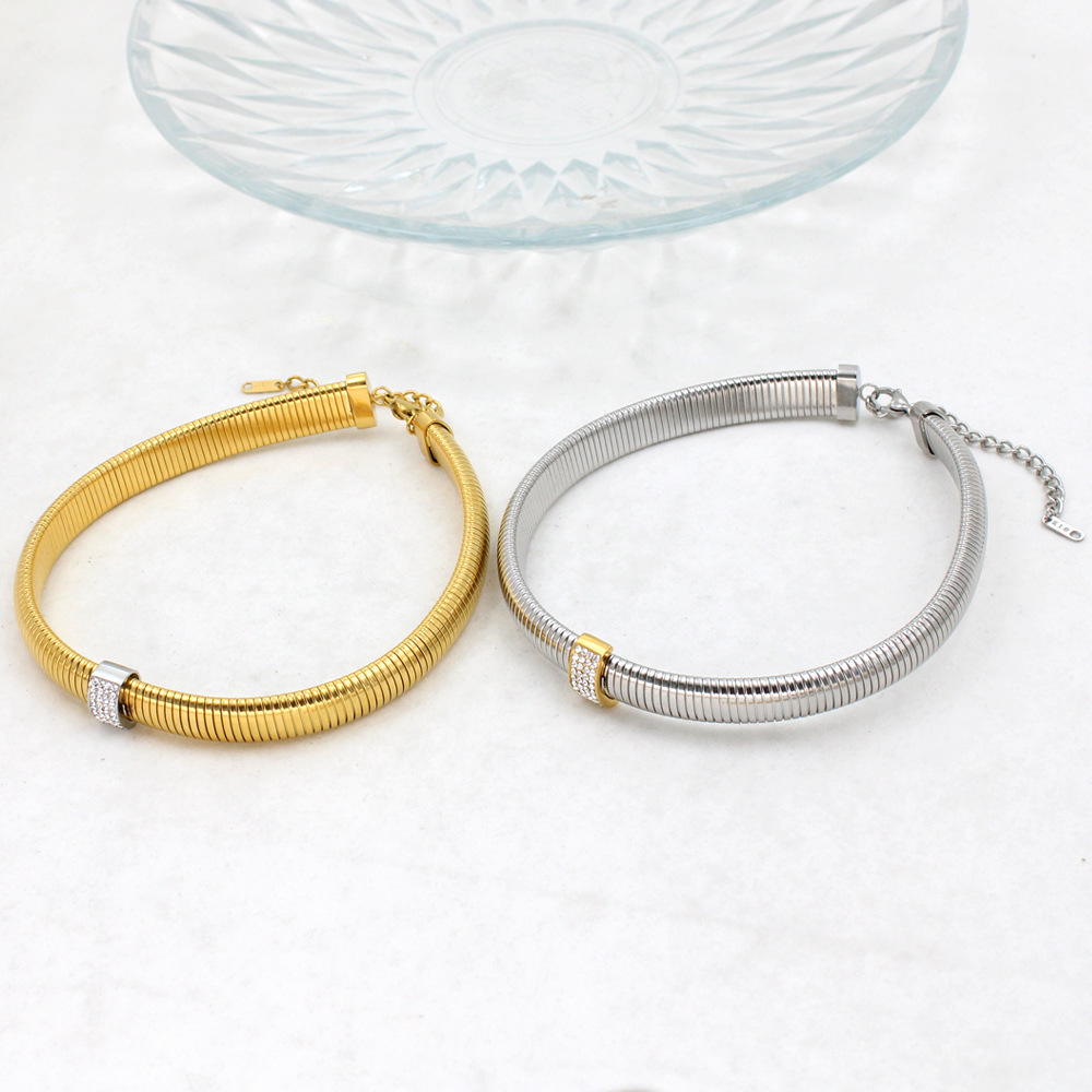 18K Gold 304 Stainless Steel PVD Coated Zircon Geometric Waterproof Non Tarnish Simple Style Cable Chain Bracelets Earrings Necklace For Women's