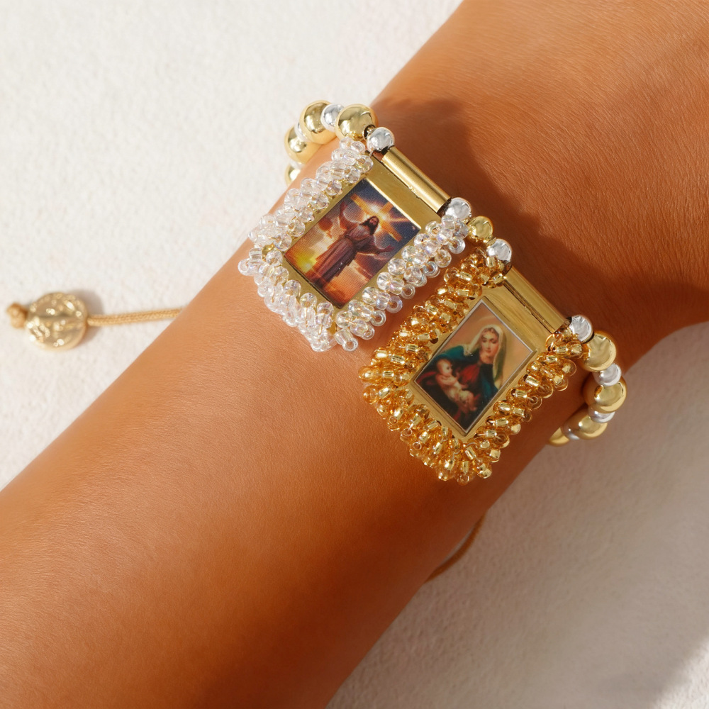 Vintage Double Portrait Bracelet Artistic Fusion Elements Daily Essential Accessories Geometric Gold Plated