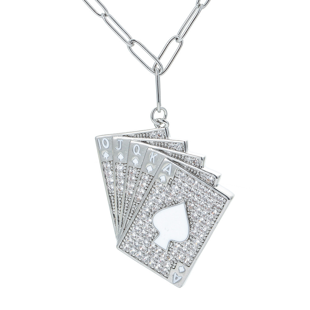 Fashion Copper Micro-encrusted Zircon Playing Card Pendant Necklace Female